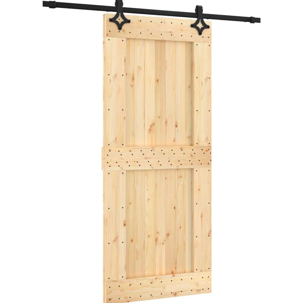 vidaXL Schuifdeur Naturel en Zwart 90 x 210 cm Massief Grenenhout