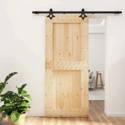 vidaXL Schuifdeur Naturel en Zwart 90 x 210 cm Massief Grenenhout