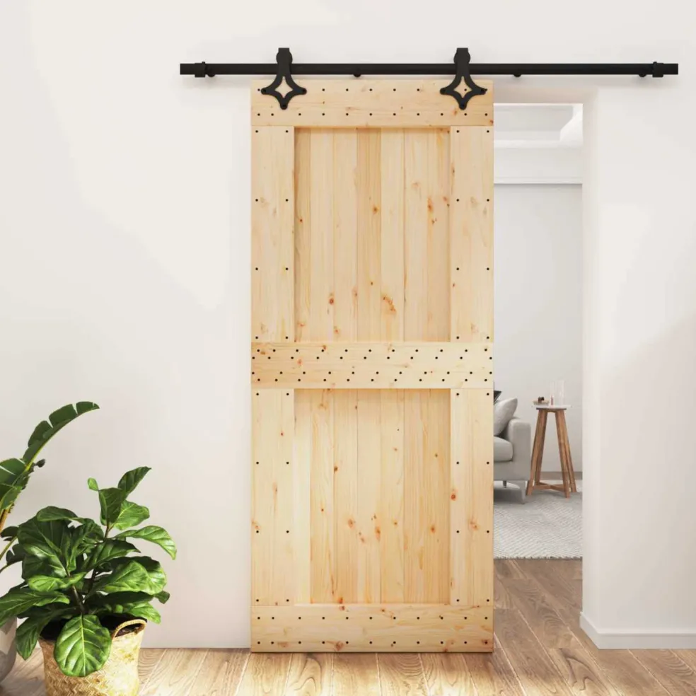 vidaXL Schuifdeur Naturel en Zwart 90 x 210 cm Massief Grenenhout