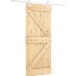 vidaXL Schuifdeur Natuurlijk en Wit 80 x 210 cm Massief grenenhout