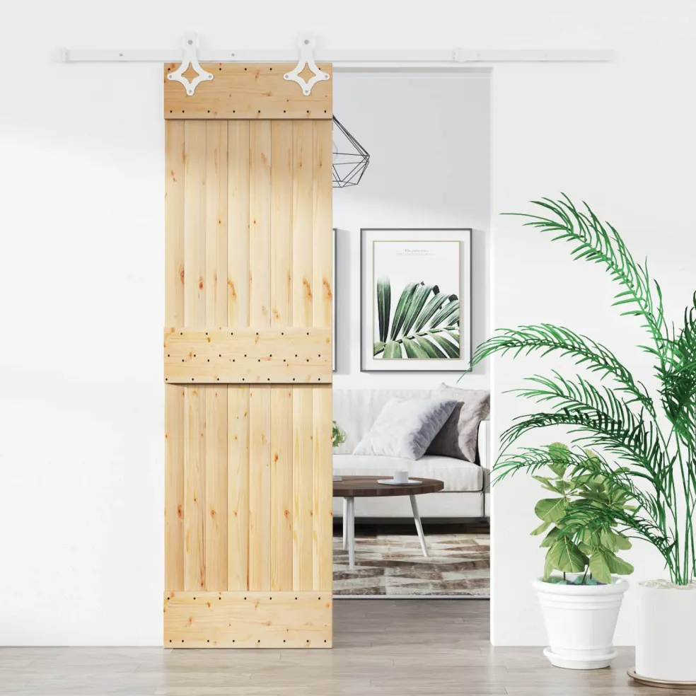 vidaXL Schuifdeur Natuurlijk en Wit 70 x 210 cm Massief Grenenhout