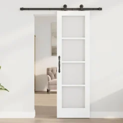 vidaXL Schuifdeur ORKDAL Wit 61 x 198,5 cm Massief grenenhout en glas