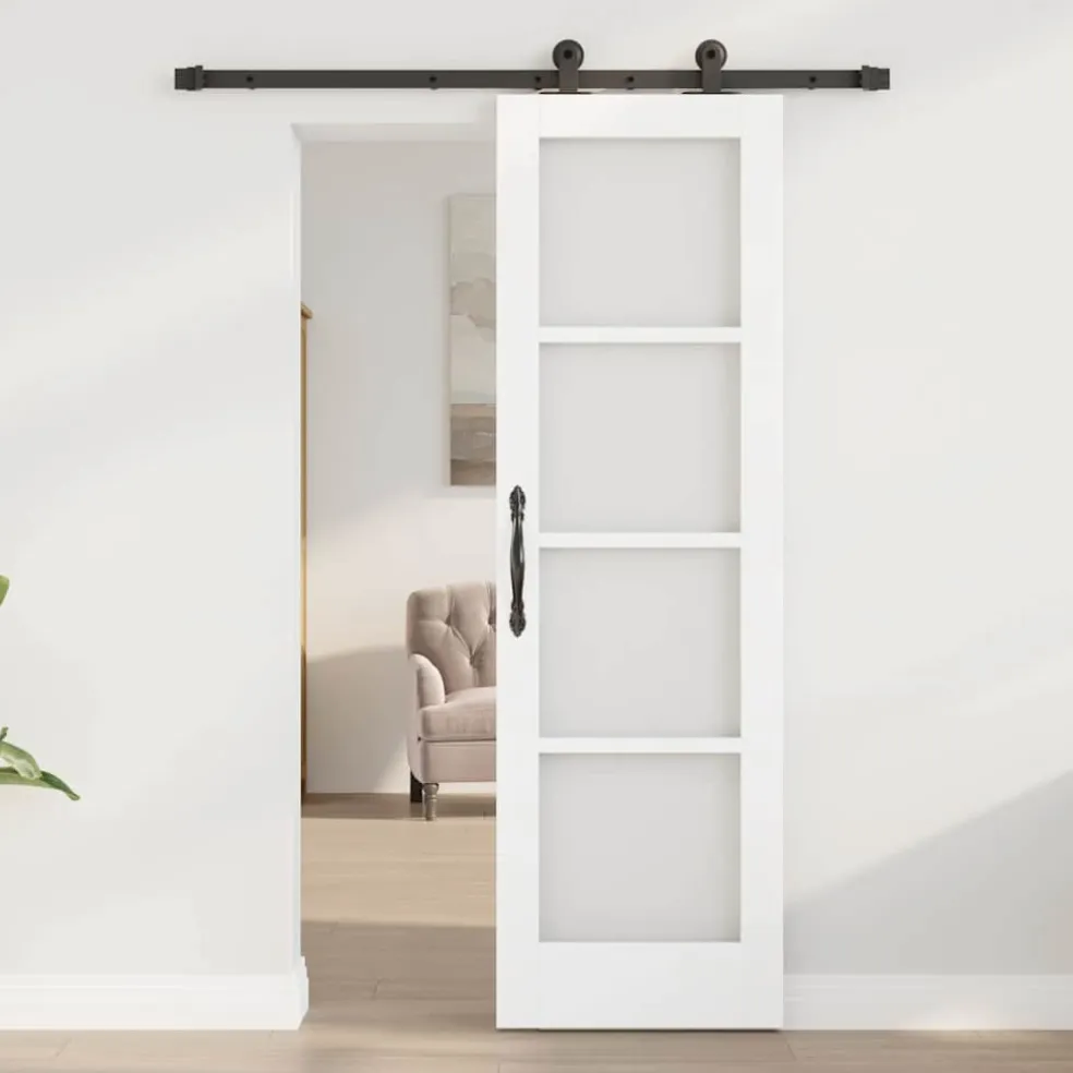 vidaXL Schuifdeur ORKDAL Wit 61 x 198,5 cm Massief grenenhout en glas