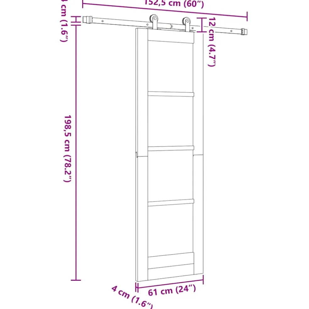 vidaXL Schuifdeur ORKDAL Wit 61 x 198,5 cm Massief grenenhout en glas