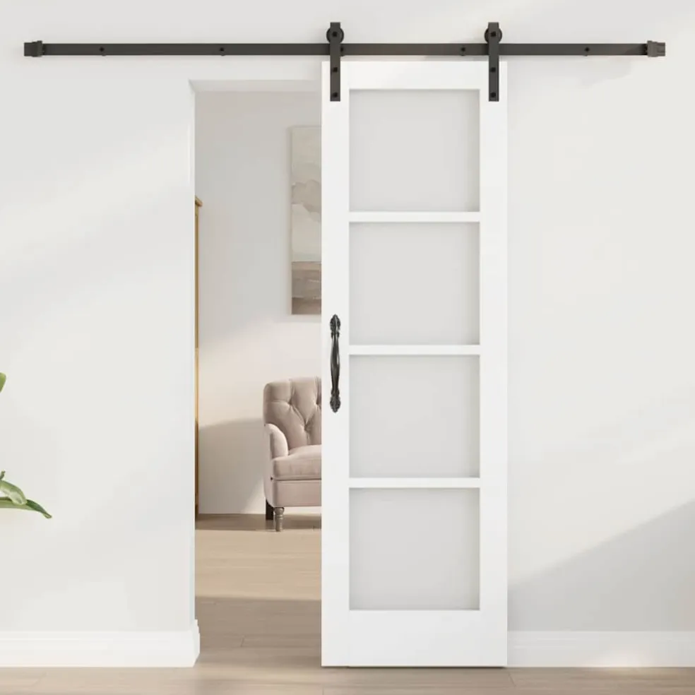 vidaXL Schuifdeur ORKDAL Wit 61 x 198,5 cm Massief grenenhout en glas