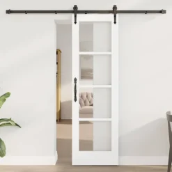 vidaXL Schuifdeur ORKDAL 61 x 198,5 cm Massief grenenhout en glas Wit