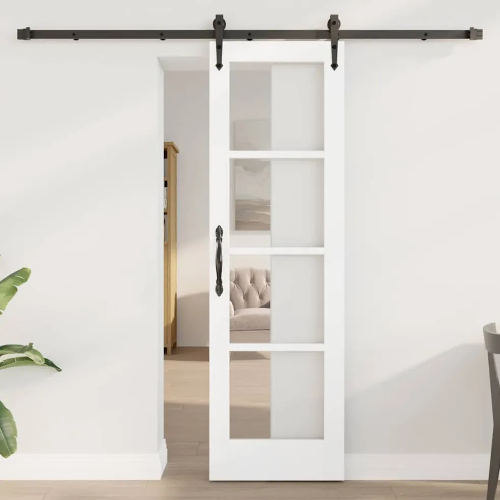 vidaXL Schuifdeur ORKDAL 61 x 198,5 cm Massief grenenhout en glas Wit