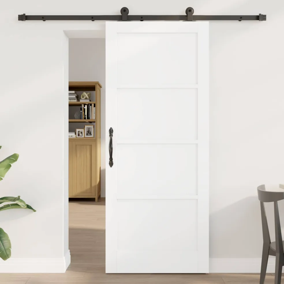 vidaXL Schuifdeur Wit en zwart 83 x 202 cm Massief grenenhout