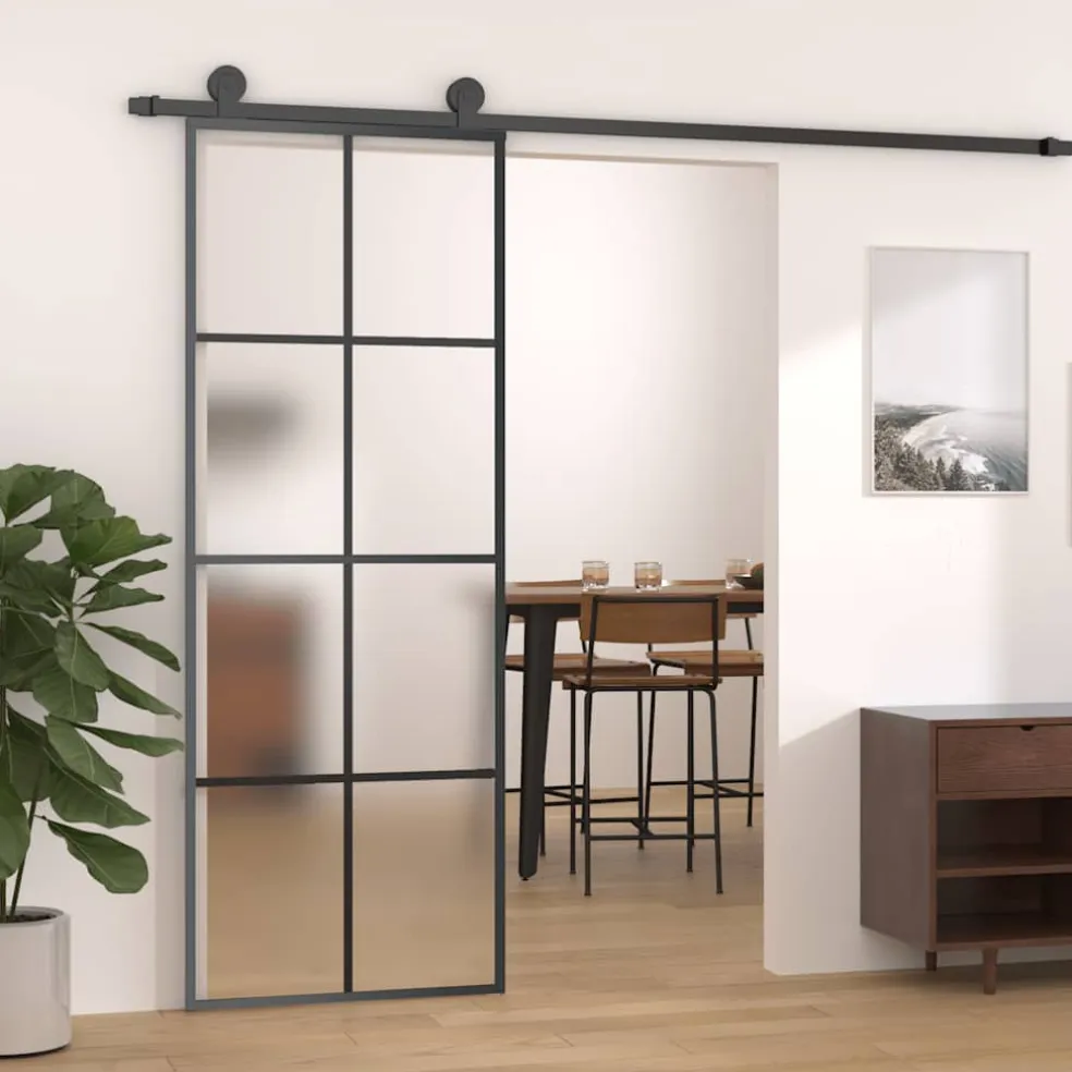 vidaXL Schuifdeur 76x205 cm aluminium en ESG-glas zwart