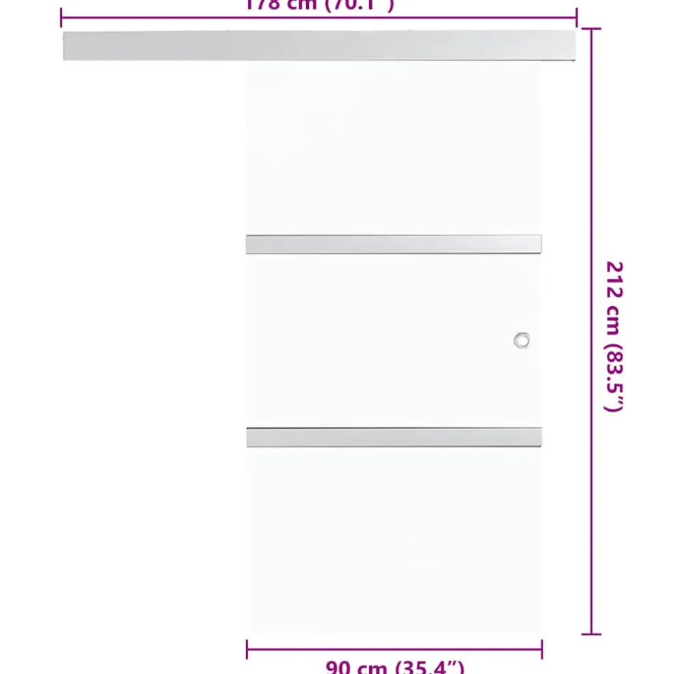vidaXL Schuifdeur 90x212 cm ESG-glas en aluminium zilverkleurig