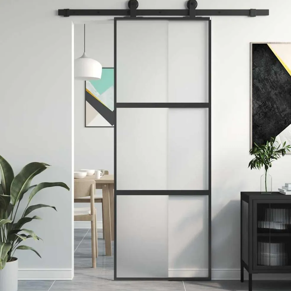 vidaXL Schuifdeur 76x205 cm gehard glas en aluminium zwart
