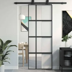 vidaXL Schuifdeur 76x205 cm gehard glas en aluminium zwart