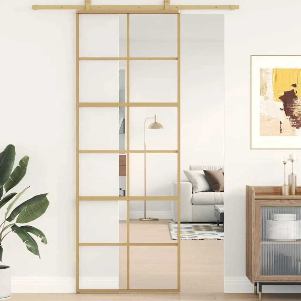 vidaXL Schuifdeur 76x205 cm helder ESG-glas en aluminium goudkleurig