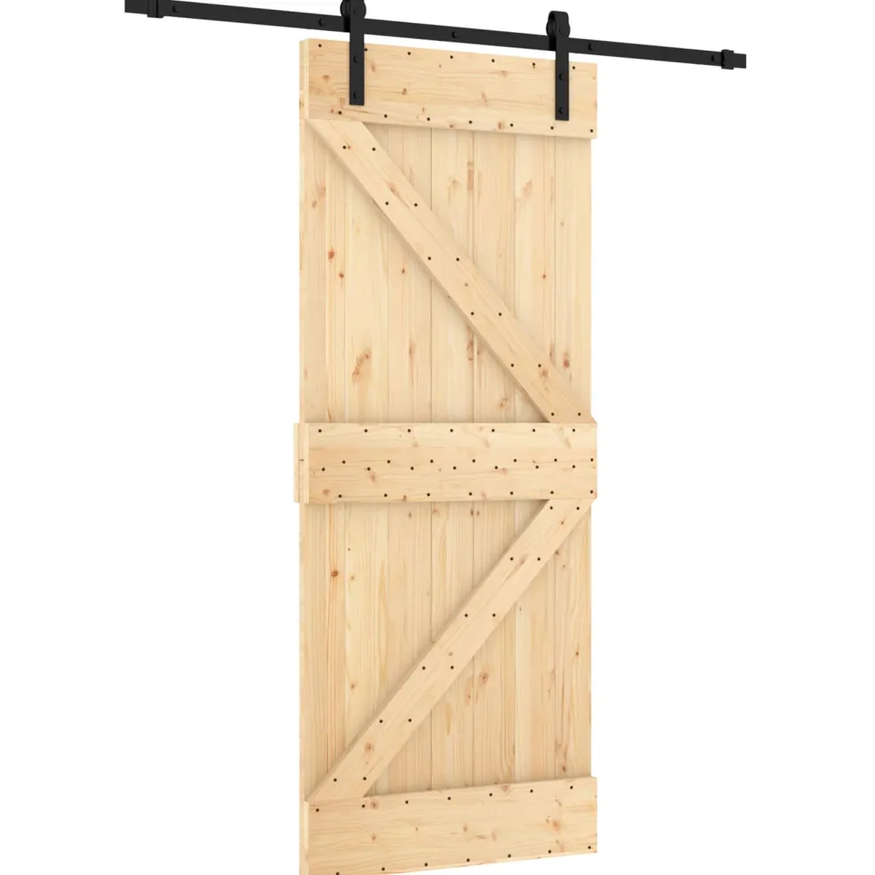 vidaXL Schuifdeur 85 x 210 cm Massief Grenenhout (Niet-Behandeld)