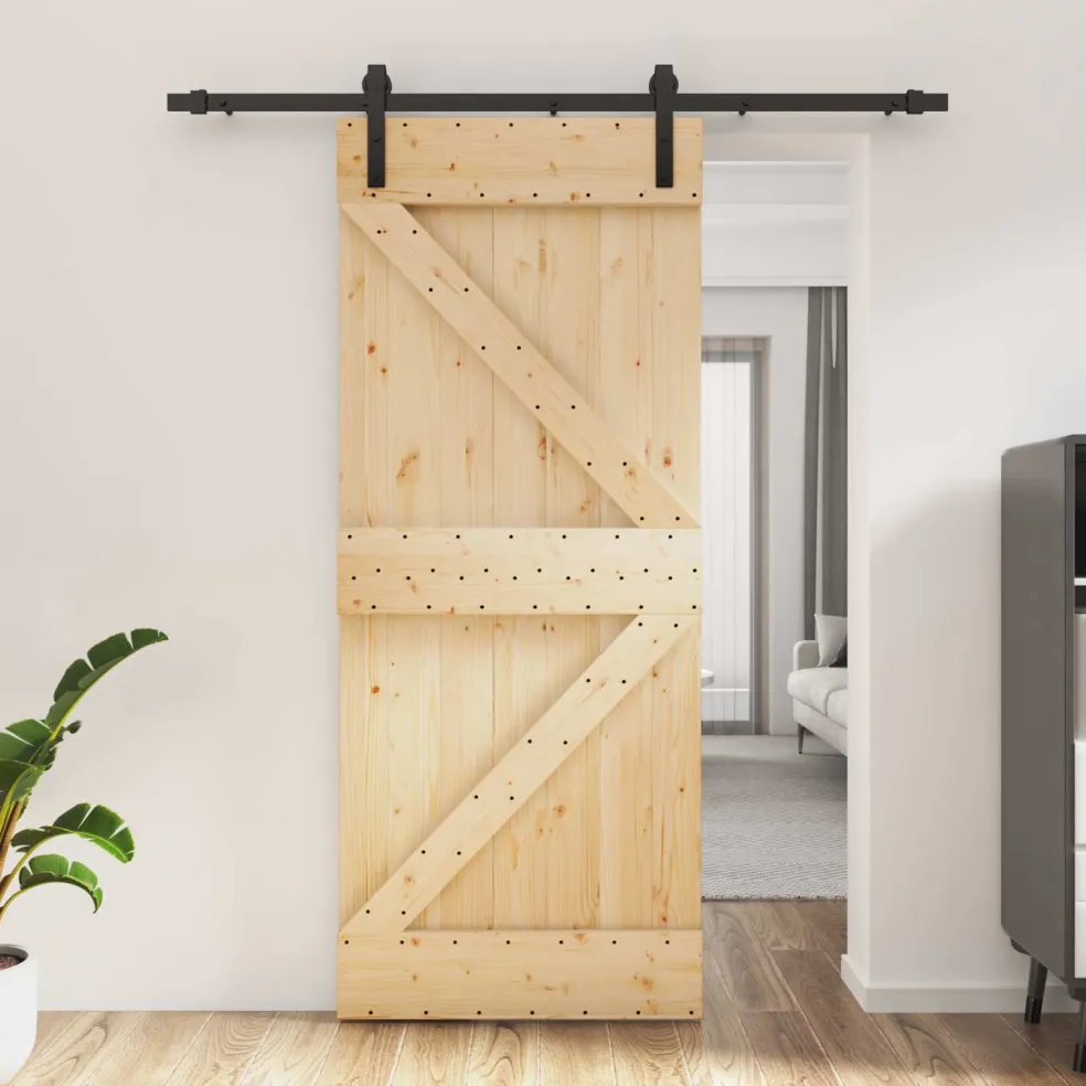vidaXL Schuifdeur 85 x 210 cm Massief Grenenhout (Niet-Behandeld)