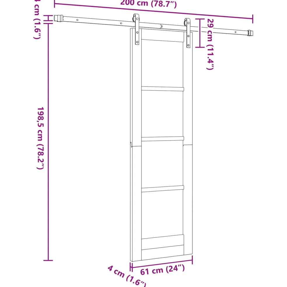 vidaXL Schuifdeur 61 x 198,5 cm Massief grenenhout Natuurlijk en Wit