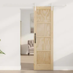 vidaXL Schuifdeur 61 x 198,5 cm Massief grenenhout Natuurlijk en Wit