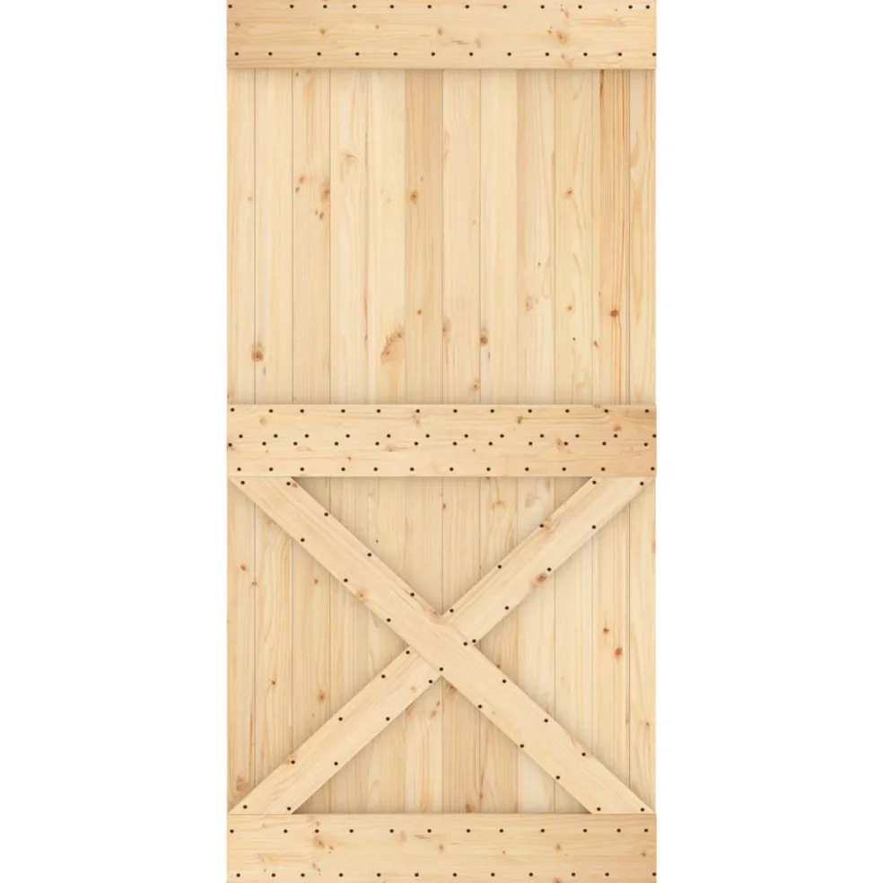 vidaXL Schuifdeur 100 x 210 cm Massief Grenenhout (Niet-Behandeld)