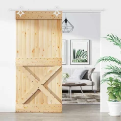 vidaXL Schuifdeur 100 x 210 cm Massief Grenenhout (Niet-Behandeld)