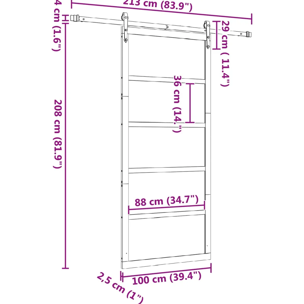 vidaXL Schuifdeur 100 x 208 cm Massief grenenhout Naturel
