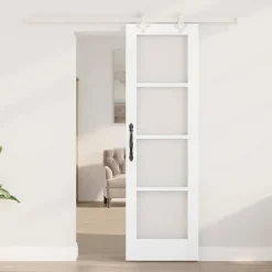 vidaXL Schuifdeur 61 x 198,5 cm Massief grenenhout en glas Wit