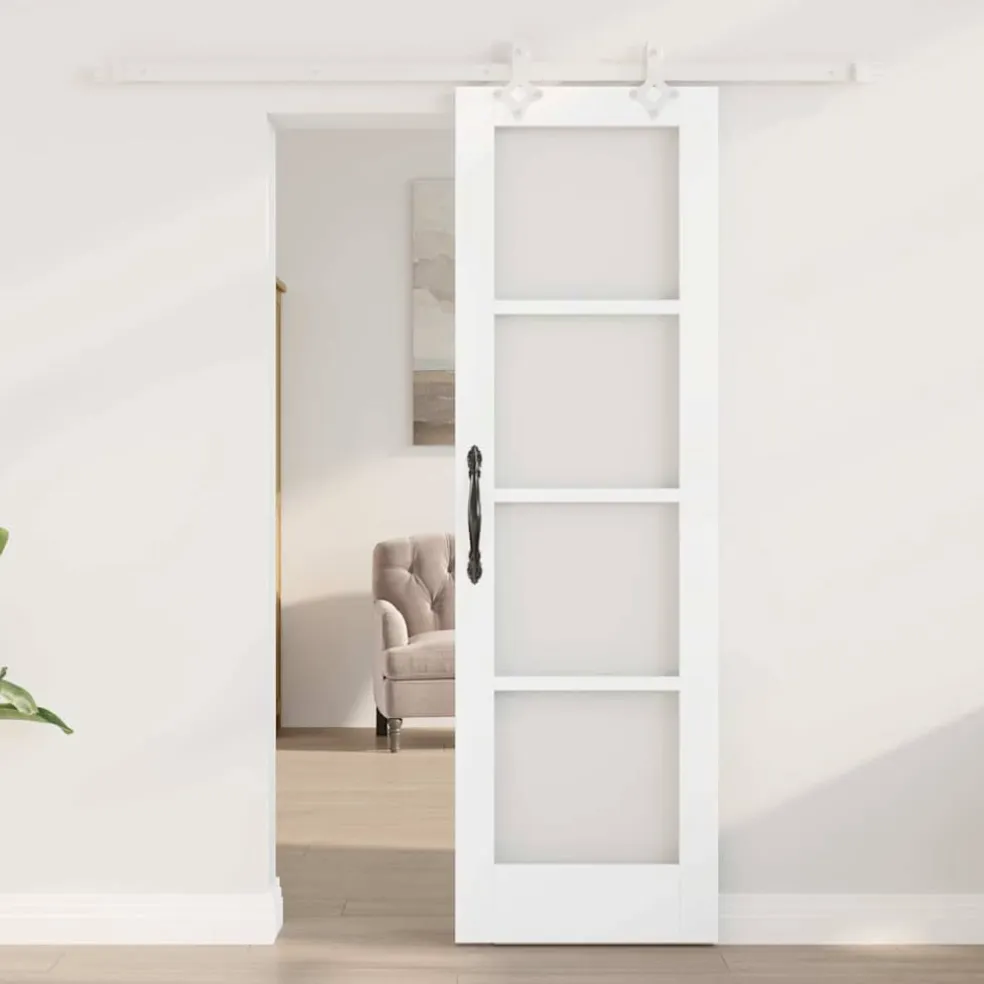 vidaXL Schuifdeur 61 x 198,5 cm Massief grenenhout en glas Wit