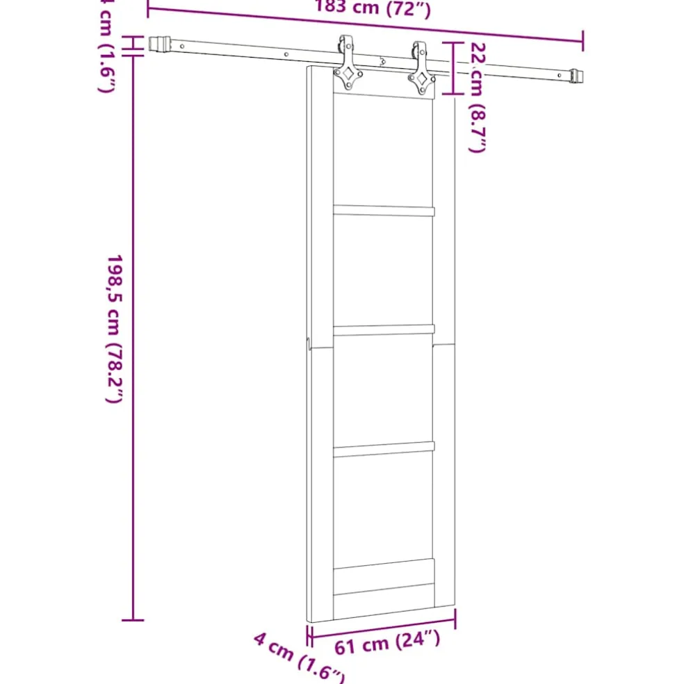 vidaXL Schuifdeur 61 x 198,5 cm Massief grenenhout en glas Wit