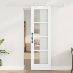 vidaXL Schuifdeur 61 x 198,5 cm Massief grenenhout en glas Wit