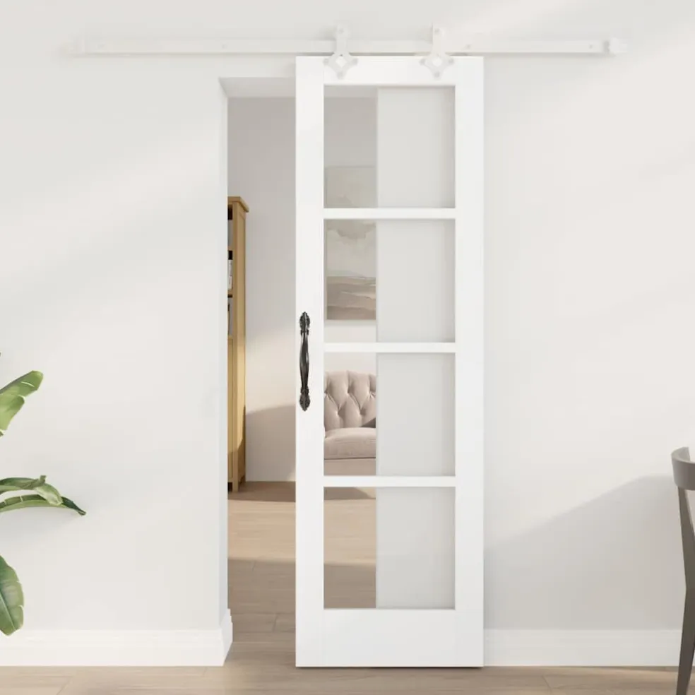 vidaXL Schuifdeur 61 x 198,5 cm Massief grenenhout en glas Wit