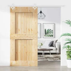 vidaXL Schuifdeur 95 x 210 cm Massief Grenenhout (Niet-Behandeld)