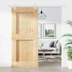 vidaXL Schuifdeur 90 x 210 cm Massief Grenenhout (Niet-Behandeld)