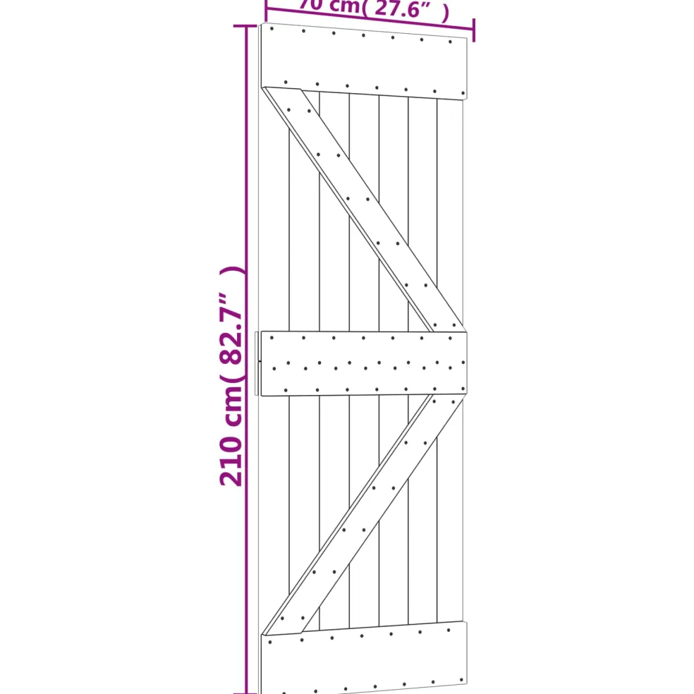 vidaXL Schuifdeur 70 x 210 cm Massief Grenenhout (Niet-Behandeld)