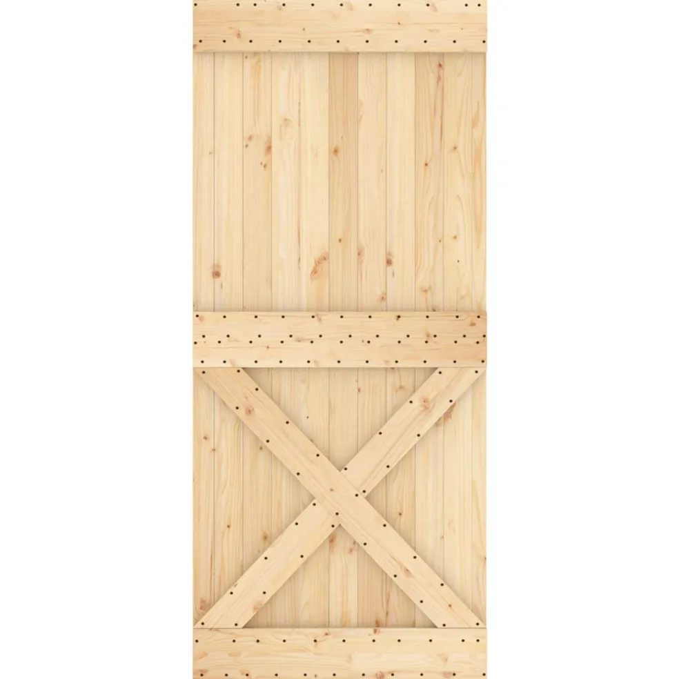 vidaXL Schuifdeur 90 x 210 cm Massief Grenenhout (Niet-Behandeld)