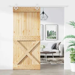 vidaXL Schuifdeur 90 x 210 cm Massief Grenenhout (Niet-Behandeld)