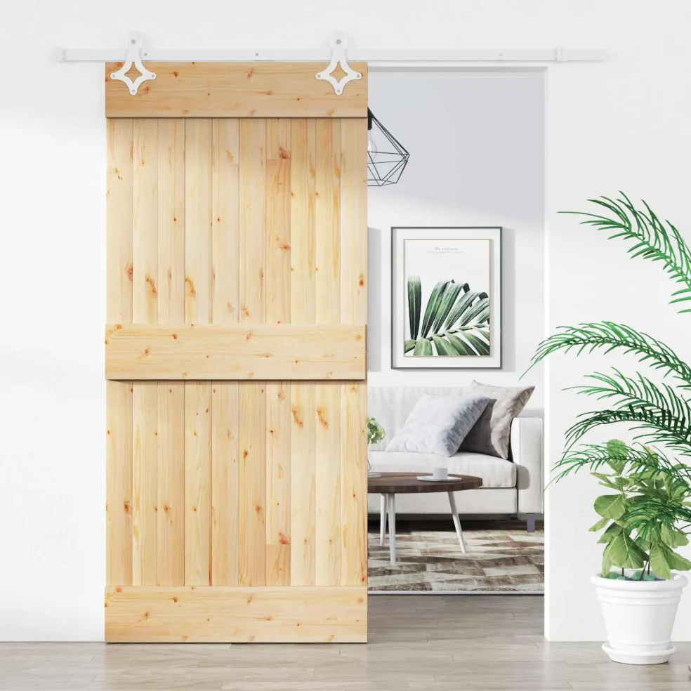 vidaXL Schuifdeur 95 x 210 cm Massief Grenenhout (Niet-Behandeld)