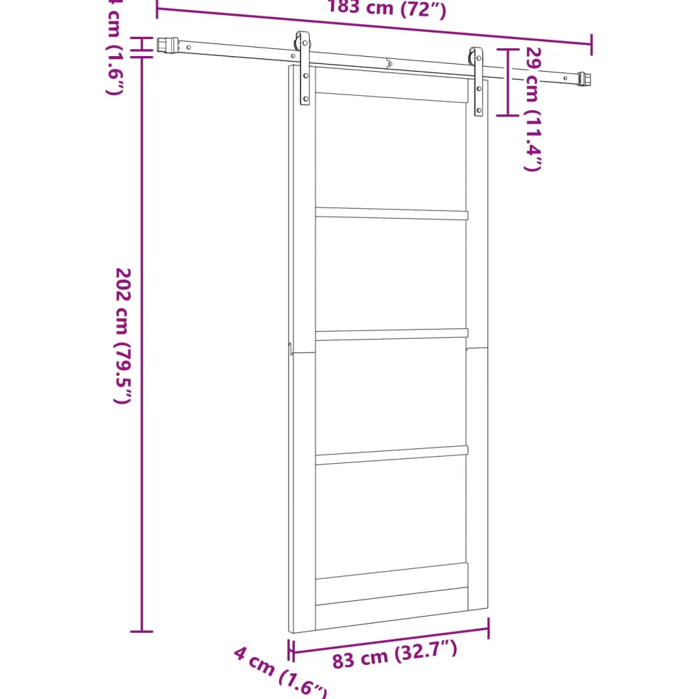 vidaXL Schuifdeur 83 x 202 cm Massief grenenhout Wit en zwart