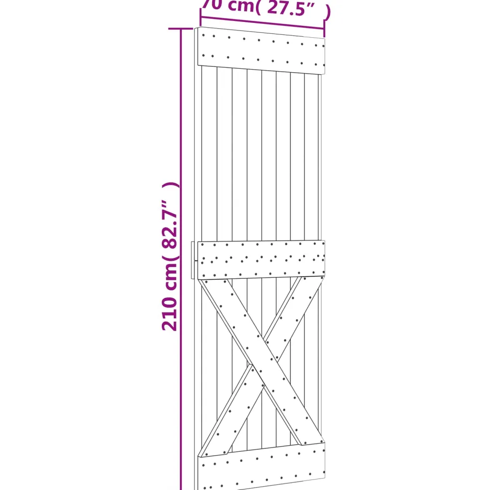 vidaXL Schuifdeur 70 x 210 cm Massief Grenenhout (Niet-Behandeld)