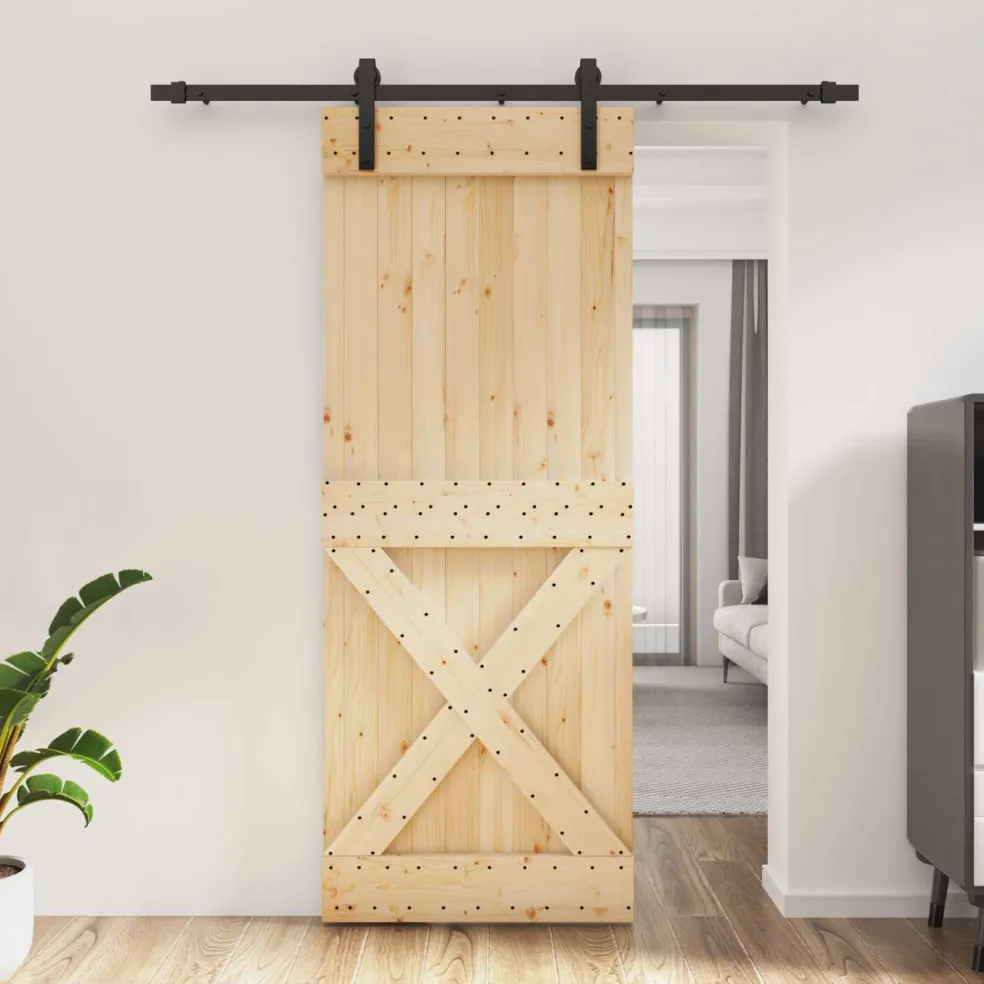 vidaXL Schuifdeur 90 x 210 cm Massief Grenenhout (Niet-Behandeld)