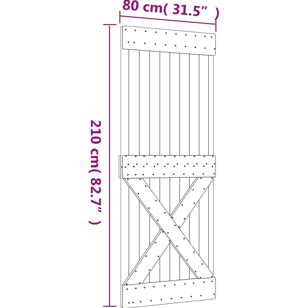 vidaXL Schuifdeur 90 x 210 cm Massief Grenenhout (Niet-Behandeld)
