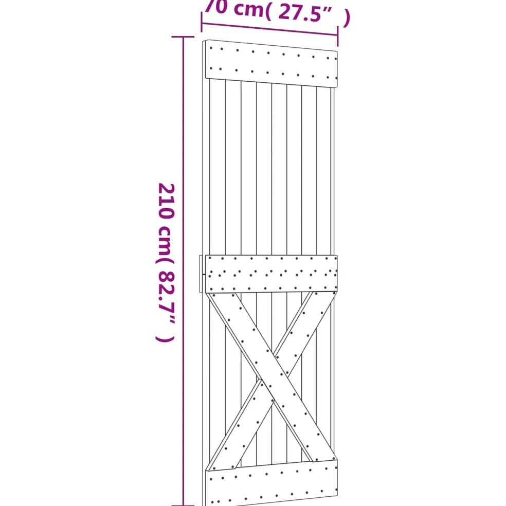 vidaXL Schuifdeur 70 x 210 cm Massief Grenenhout (Niet-Behandeld)