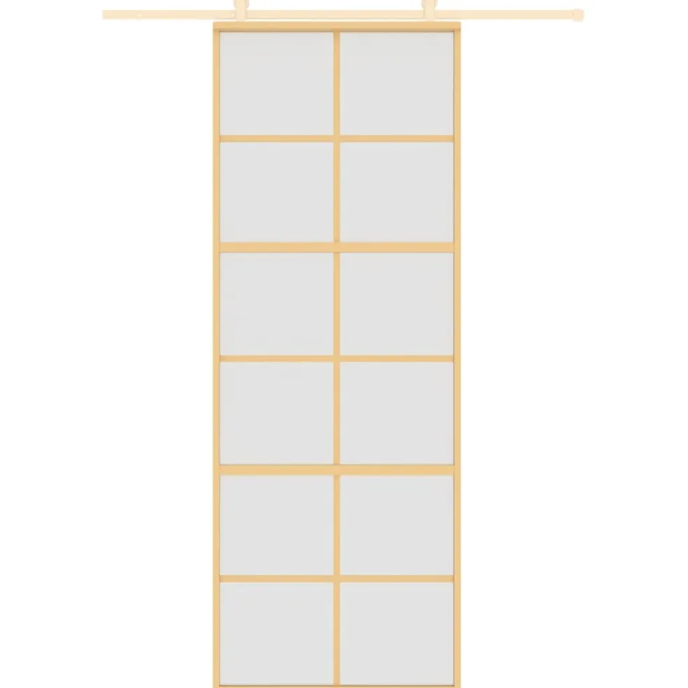 vidaXL Schuifdeur 76x205 cm mat ESG-glas en aluminium goudkleurig