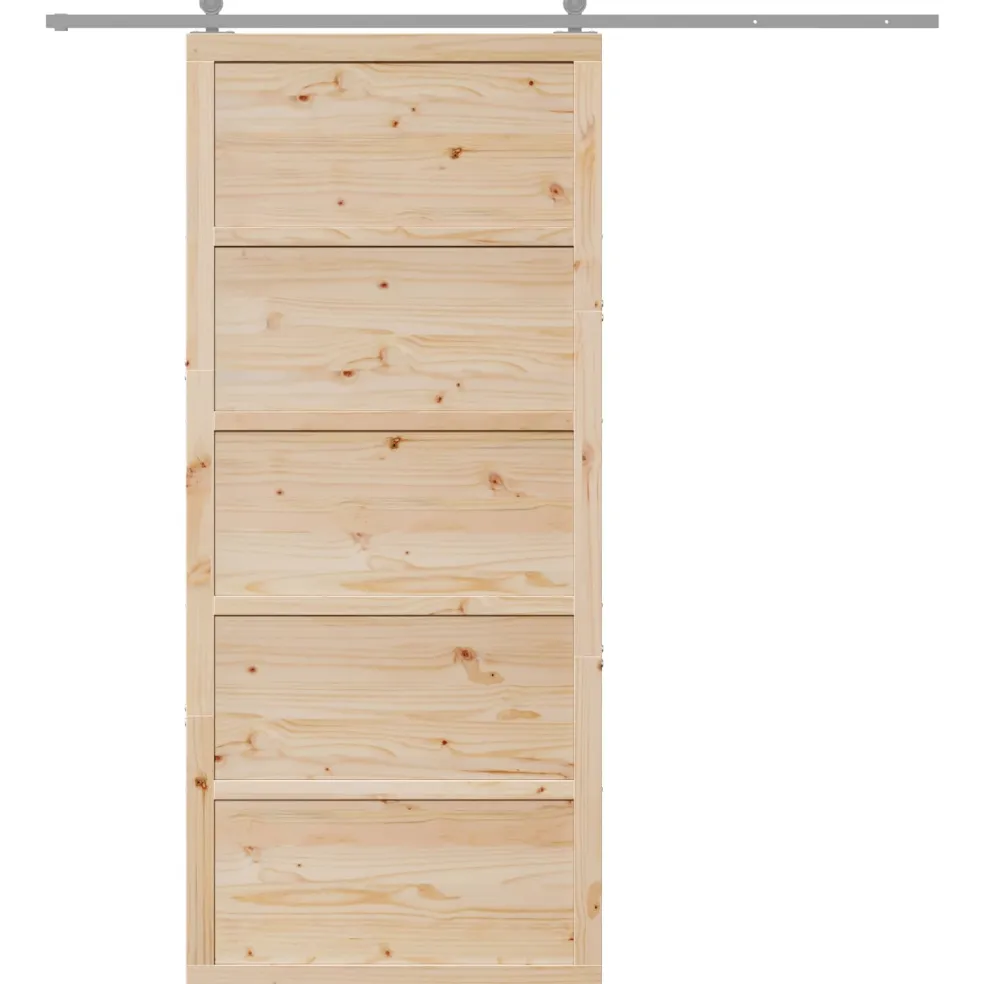 vidaXL Schuifdeur 100 x 2,5 x 208 cm Massief grenenhout Naturel