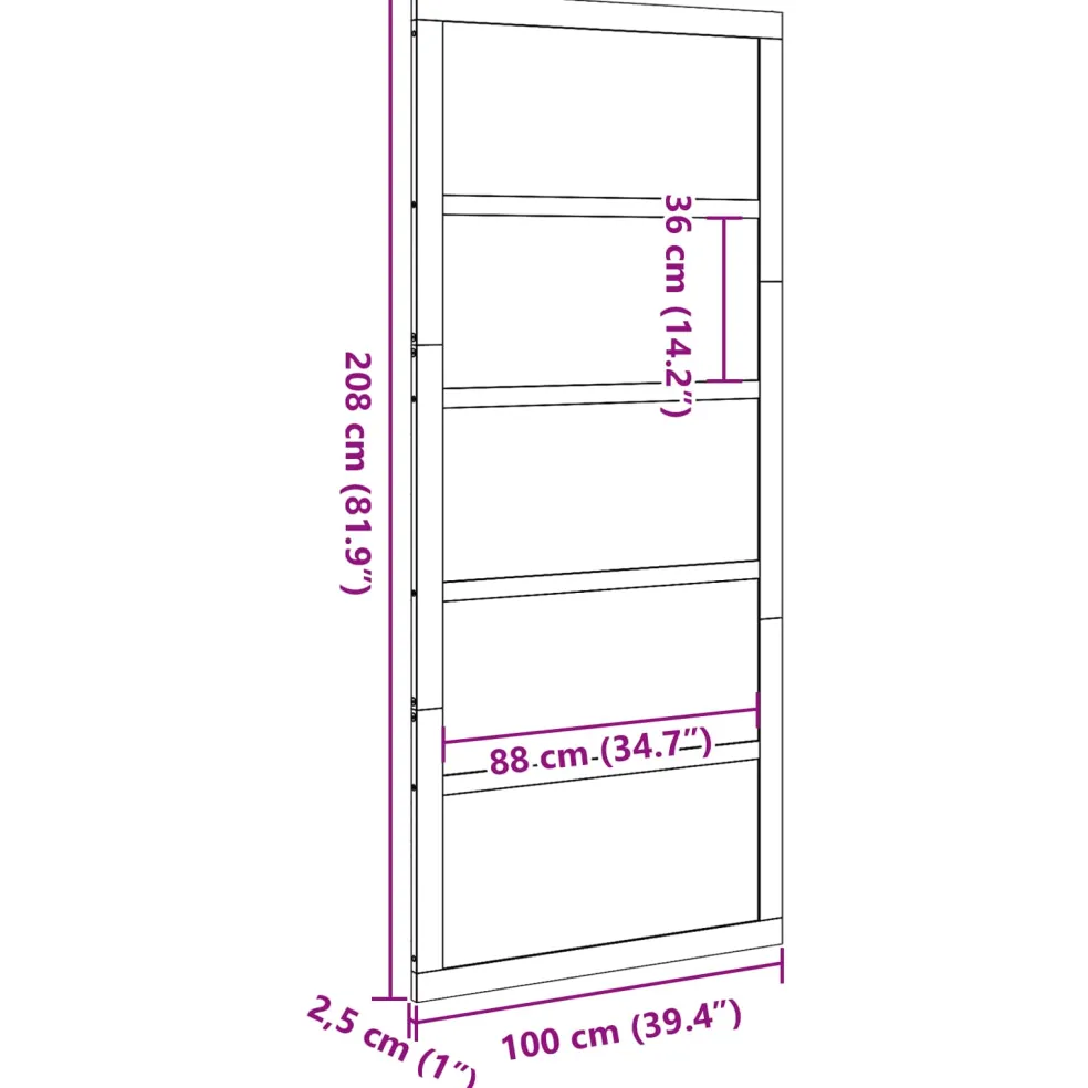 vidaXL Schuifdeur 100 x 2,5 x 208 cm Massief grenenhout Naturel