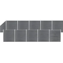 vidaXL Schuttingset 10 vierkant en 1 schuin 1830x186 cm HKC grijs