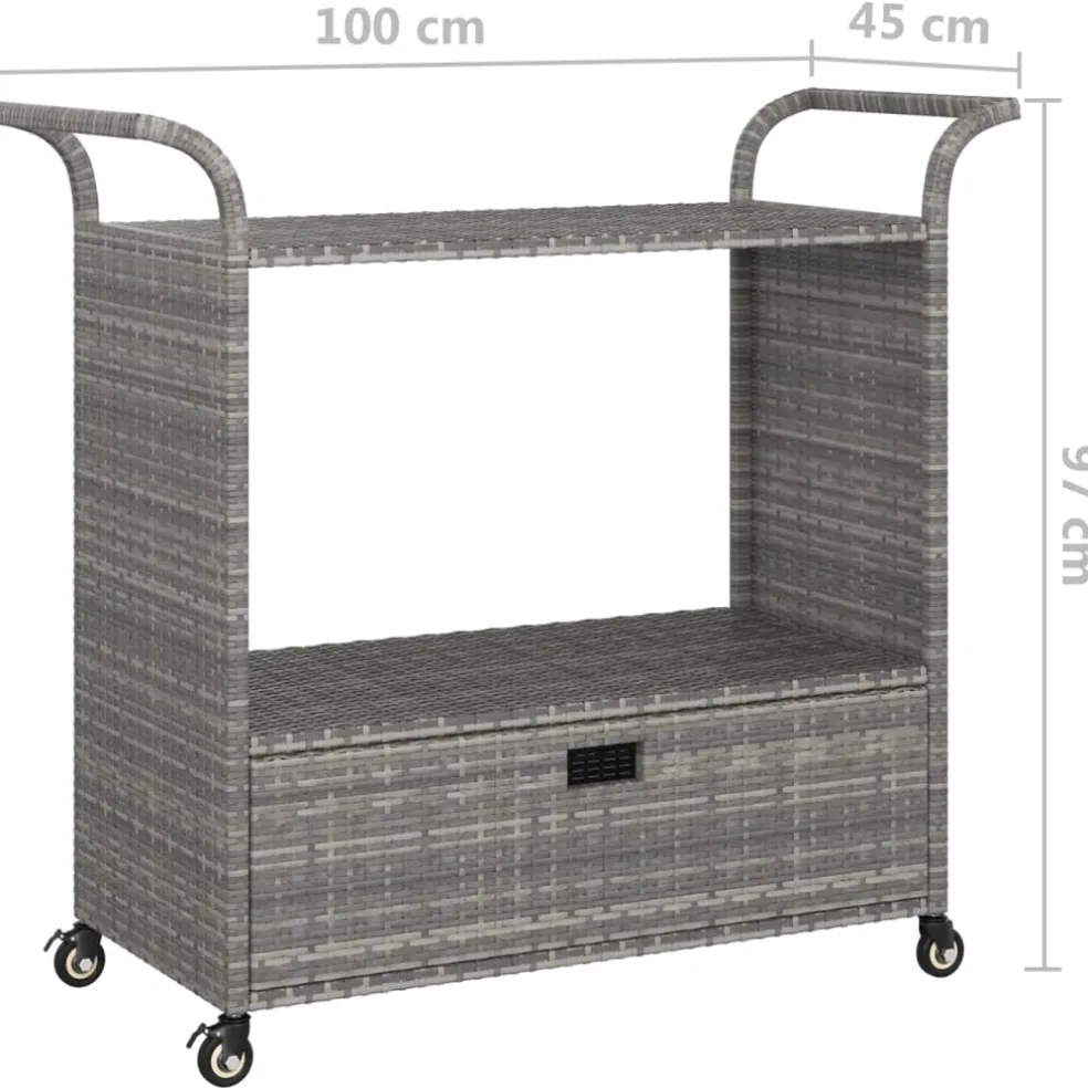 vidaXL Serveerwagen met lade 100x45x97 cm poly rattan grijs