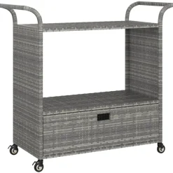 vidaXL Serveerwagen met lade 100x45x97 cm poly rattan grijs