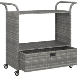 vidaXL Serveerwagen met lade 100x45x97 cm poly rattan grijs