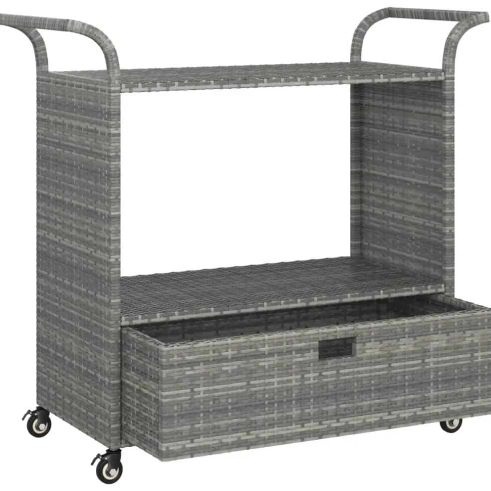 vidaXL Serveerwagen met lade 100x45x97 cm poly rattan grijs