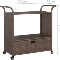 vidaXL Serveerwagen met lade 100x45x97 cm poly rattan bruin