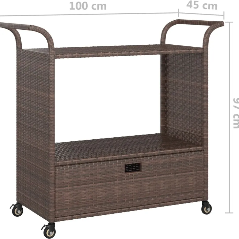 vidaXL Serveerwagen met lade 100x45x97 cm poly rattan bruin